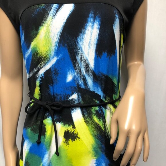 Soft Works Dress Womens Size Medium Abstract Print Black Cap Sleeves Stretch NEW - Picture 3 of 8